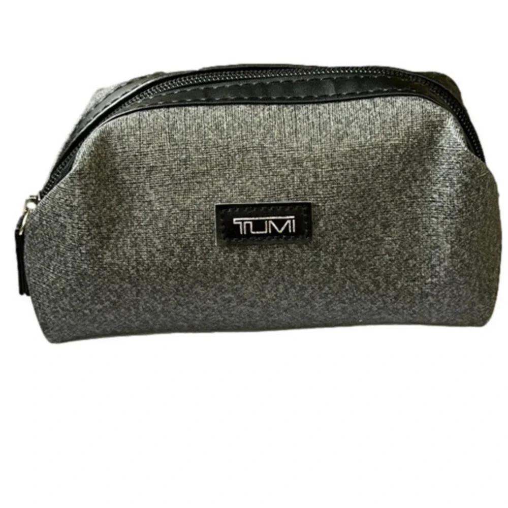 TUMI for Delta Small Toiletries Cosmetic Travel Kit Bag Black Trim  Grey Black